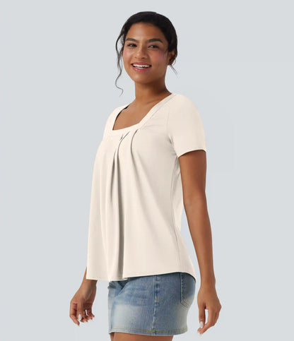 Square Neck Short Sleeve Casual Blouse
