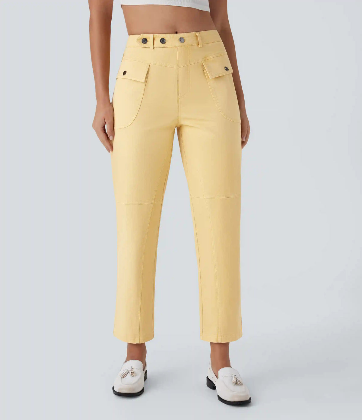 Mid Rise Straight Leg Cargo Casual Cotton Pants with Pockets