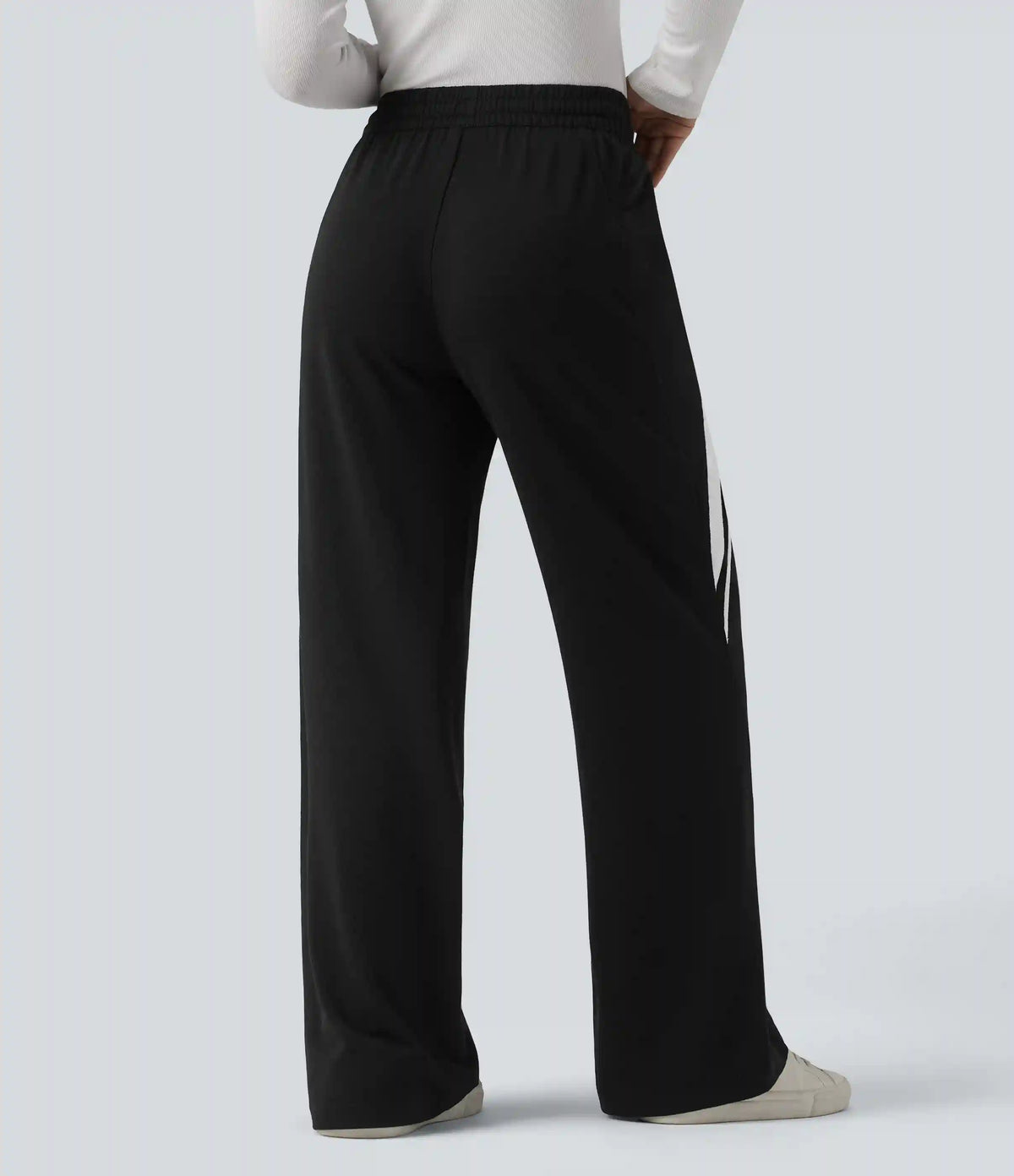 Mid Rise Inner Drawstring Wide Leg Color Block Casual Sweatpants with Pockets