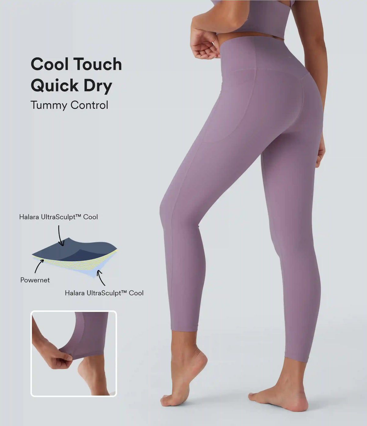 Halara UltraSculpt™ Cool Quick Dry High Waisted Tummy Control Shaping Yoga Leggings with Pockets-UPF50+