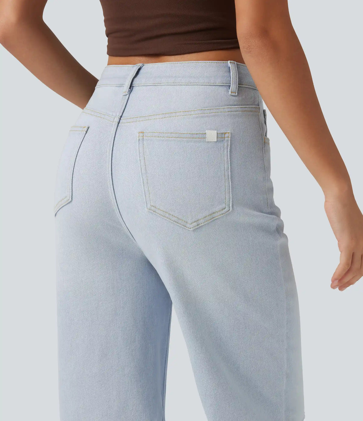 High Waisted Ripped Straight Leg Casual Jeans with Pockets