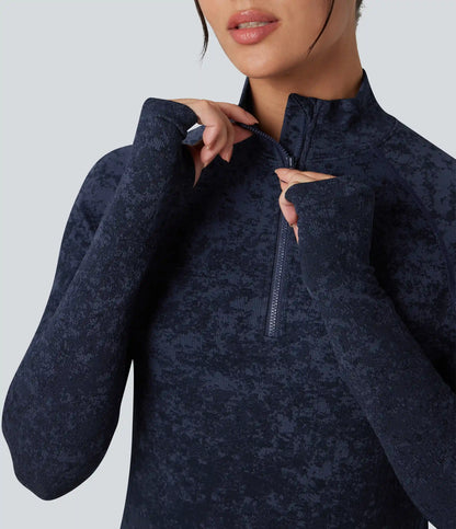OneForm Seamless Flow Half Zip Long Sleeve Thumb Hole Workout Sports Top