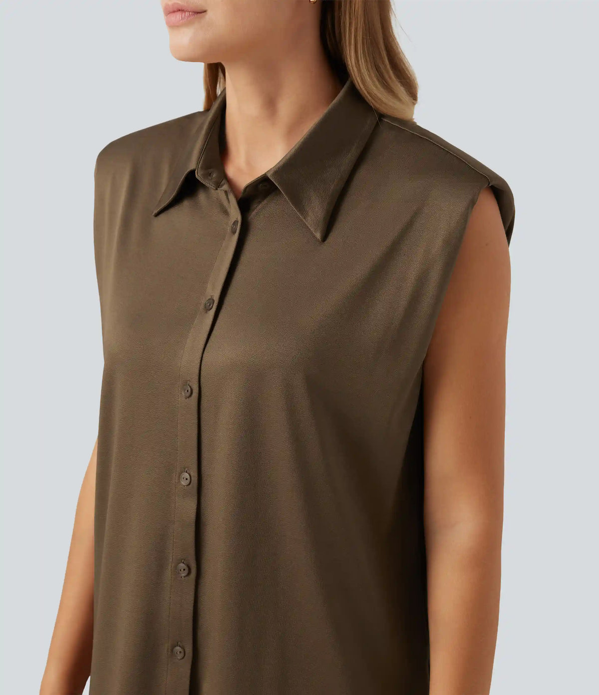 Sleeveless Button Up Boxy Work Shirt