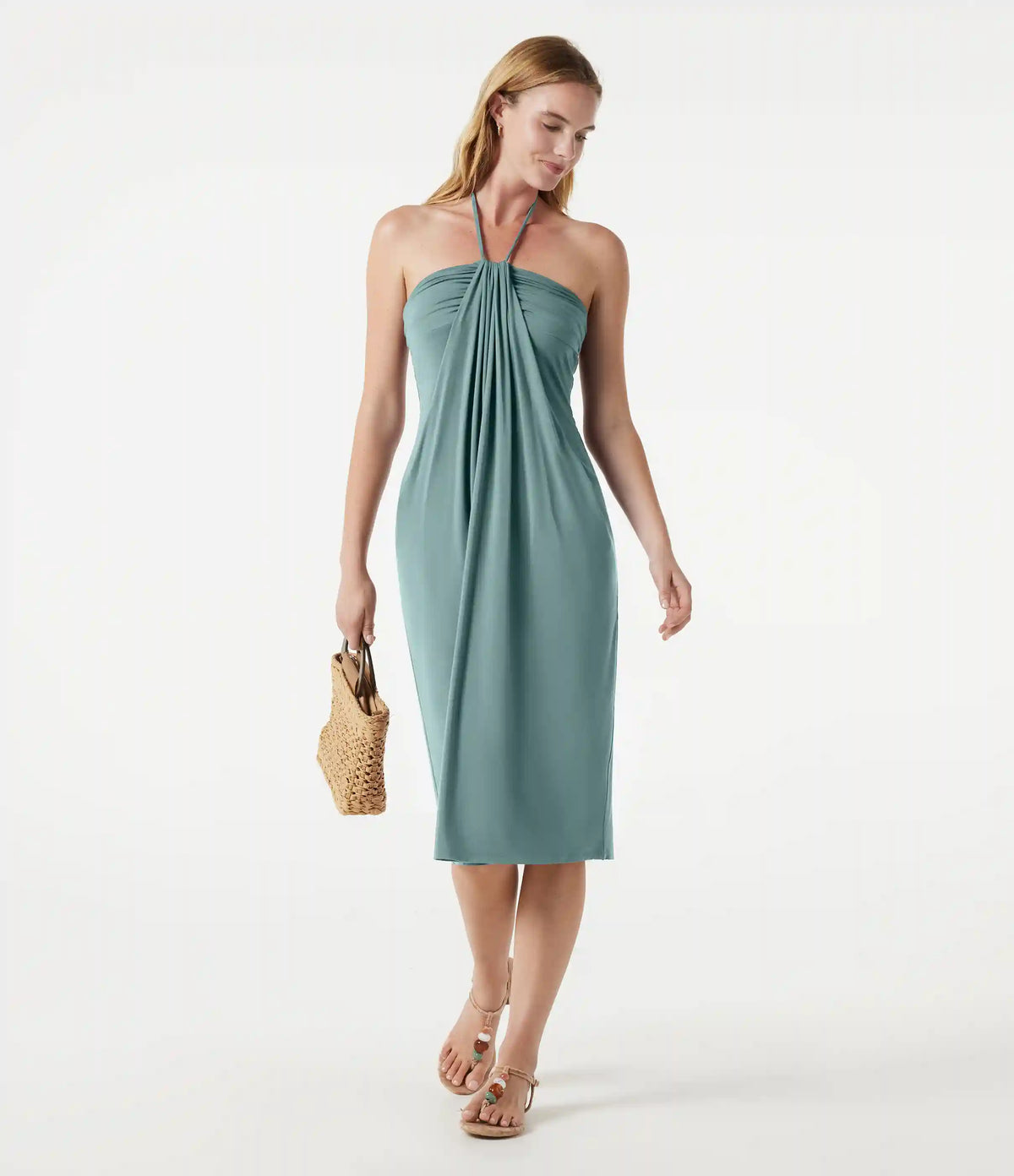 Halter Tie Back Midi Dress with Pockets