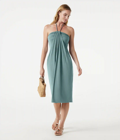 Halter Tie Back Midi Dress with Pockets