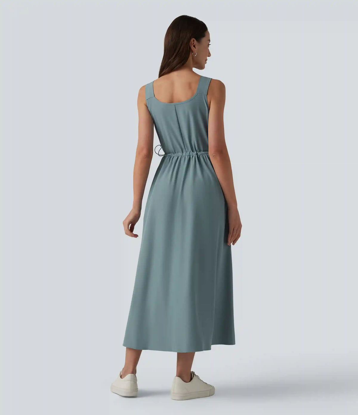 V Neck Sleeveless Midi Casual Dress with Pockets