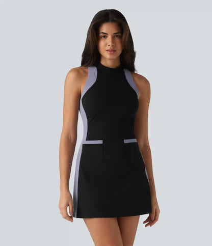 Halara UltraSculpt™ Mock Neck Sleeveless Color Block Mini Golf Dress with Pockets