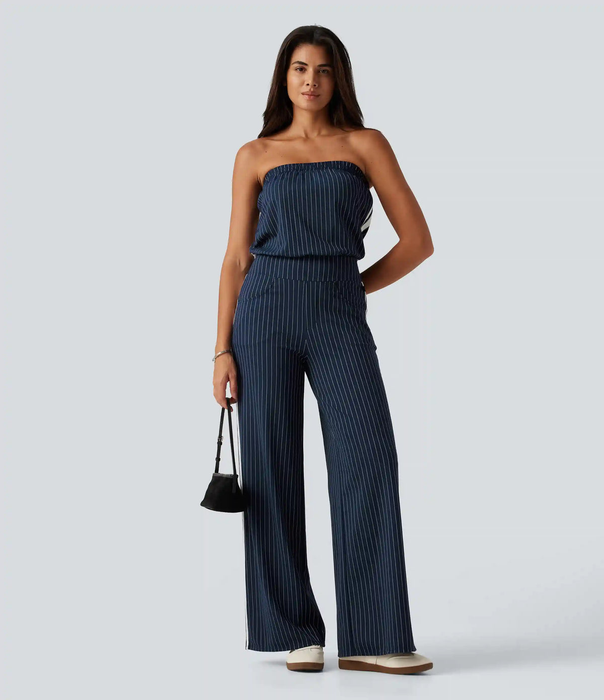 Tube Side Stripe InstantCool Straight Leg Casual Jumpsuit with Pockets-Easy Peezy Edition