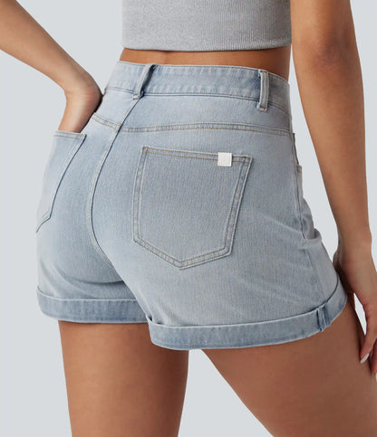 Halara Flex™ Mid Rise Zipper Pockets Denim Casual Shorts 3''