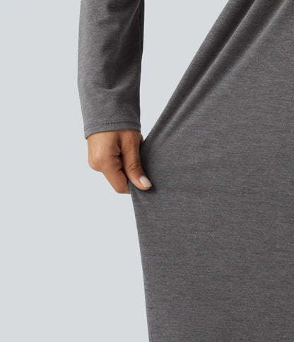 Scoop Neck Long Sleeve Built-in Bra Wide Leg Ruched Casual Jumpsuit with Pockets-Easy Peezy Edition