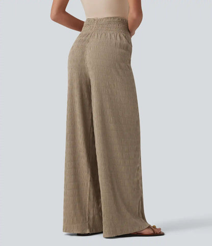 Mid Rise Drawstring Texture Resort Baggy Pants with Pockets