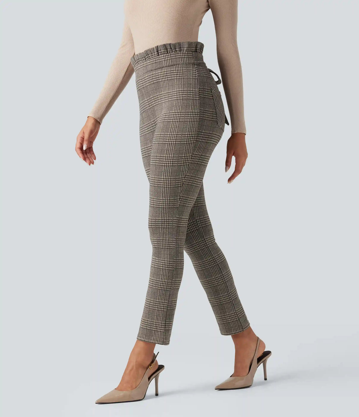 Halara Flex™ Paper Bag High Waisted Tie Houndstooth Plaid Work Skinny Pants with Pockets