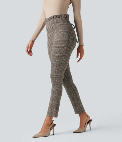 Halara Flex™ Paper Bag High Waisted Tie Houndstooth Plaid Work Skinny Pants with Pockets