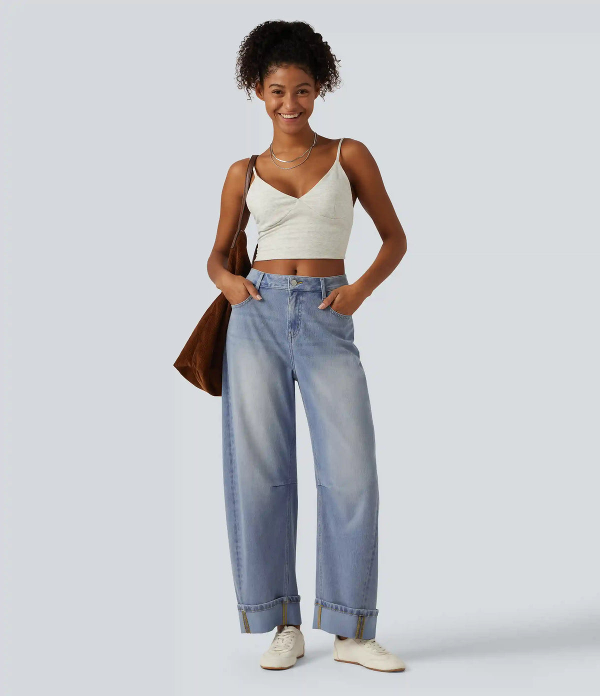 Halara Flex™ Mid Rise Barrel Leg Washed Casual Jeans with Pockets