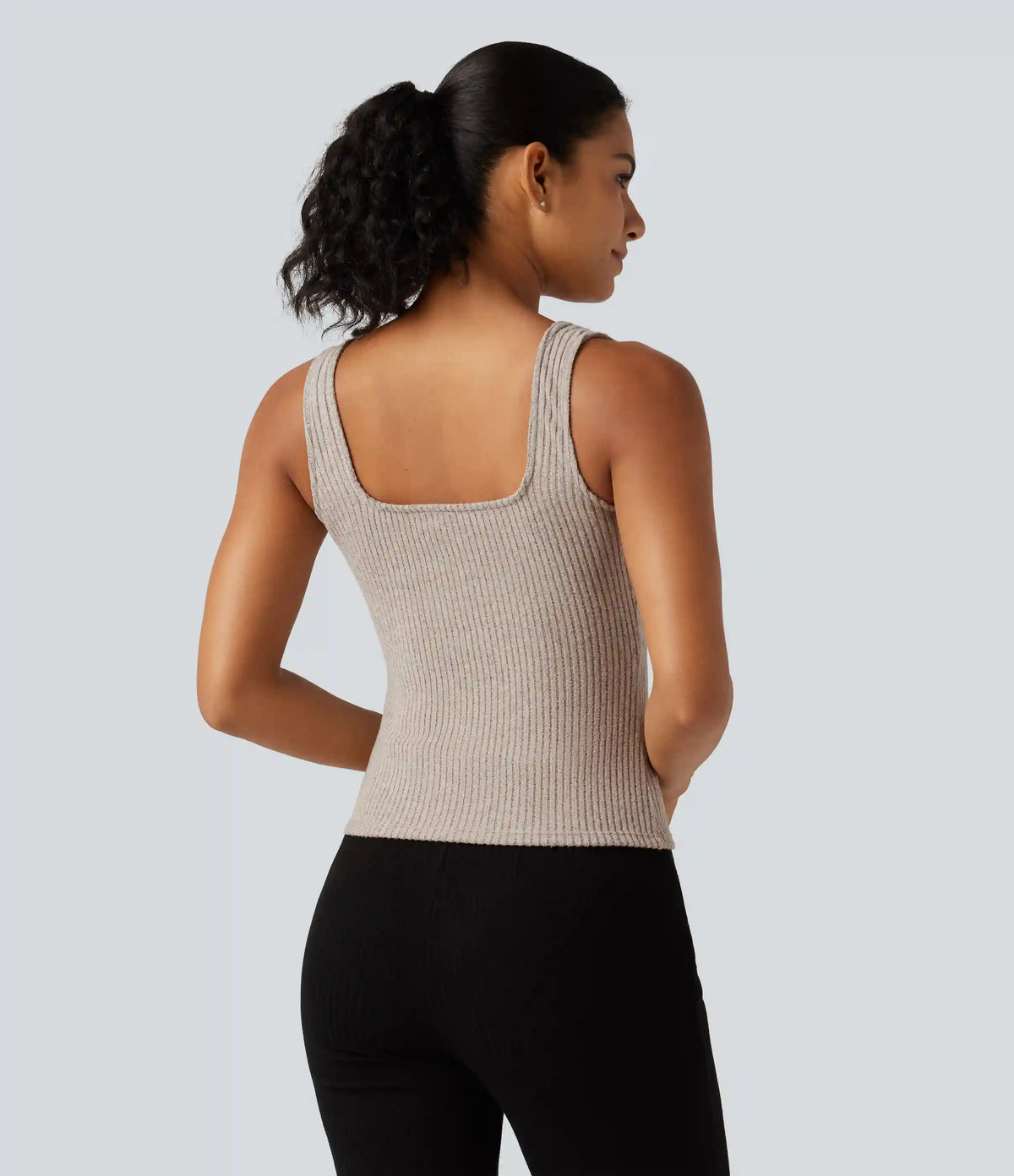 Ribbed Knit Square Neck Casual Tank Top