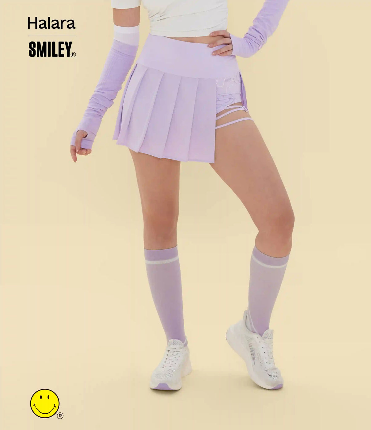 Halara X Smiley® Breezeful™ High Waisted Pleated 2-in-1 Asymmetric Hem Quick Dry Mini Dance Skirt with Pockets