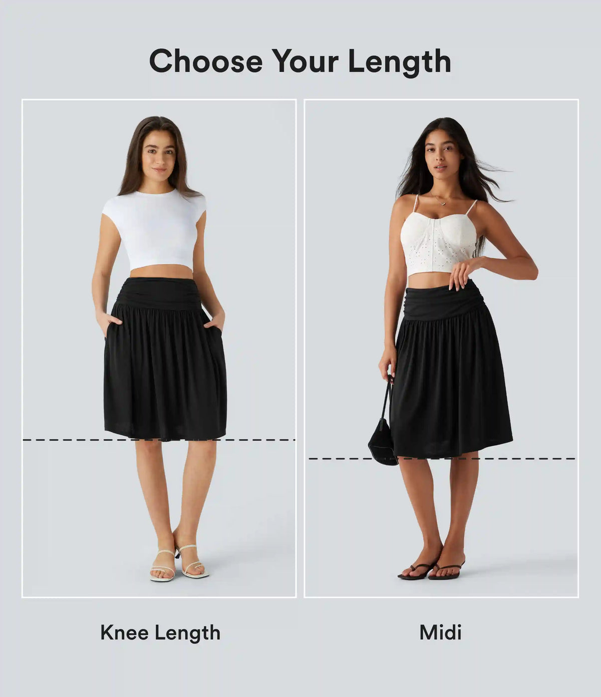 High Waisted Ruched Pocket Flowy Skirt