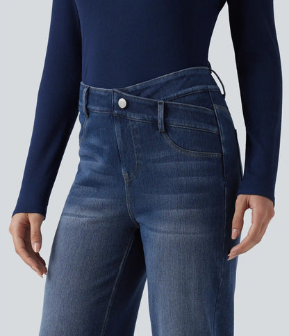 Halara Flex™ Mid Rise Crossover Tummy Control Straight Leg Casual Jeans with Pockets