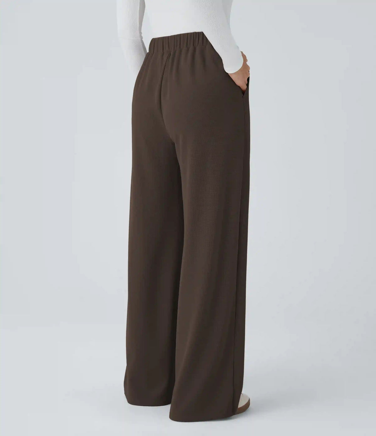 High Waisted Pocket Wide Leg Baggy Waffle Casual Pants