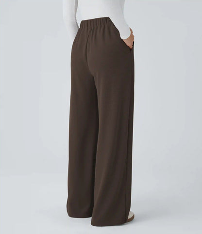High Waisted Pocket Wide Leg Baggy Waffle Casual Pants