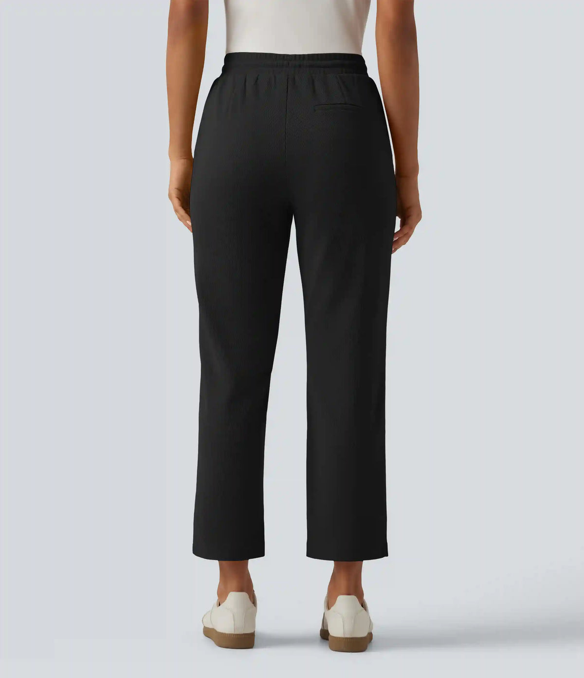 High Waisted Drawstring Tapered Pintuck Work Pants with Pockets
