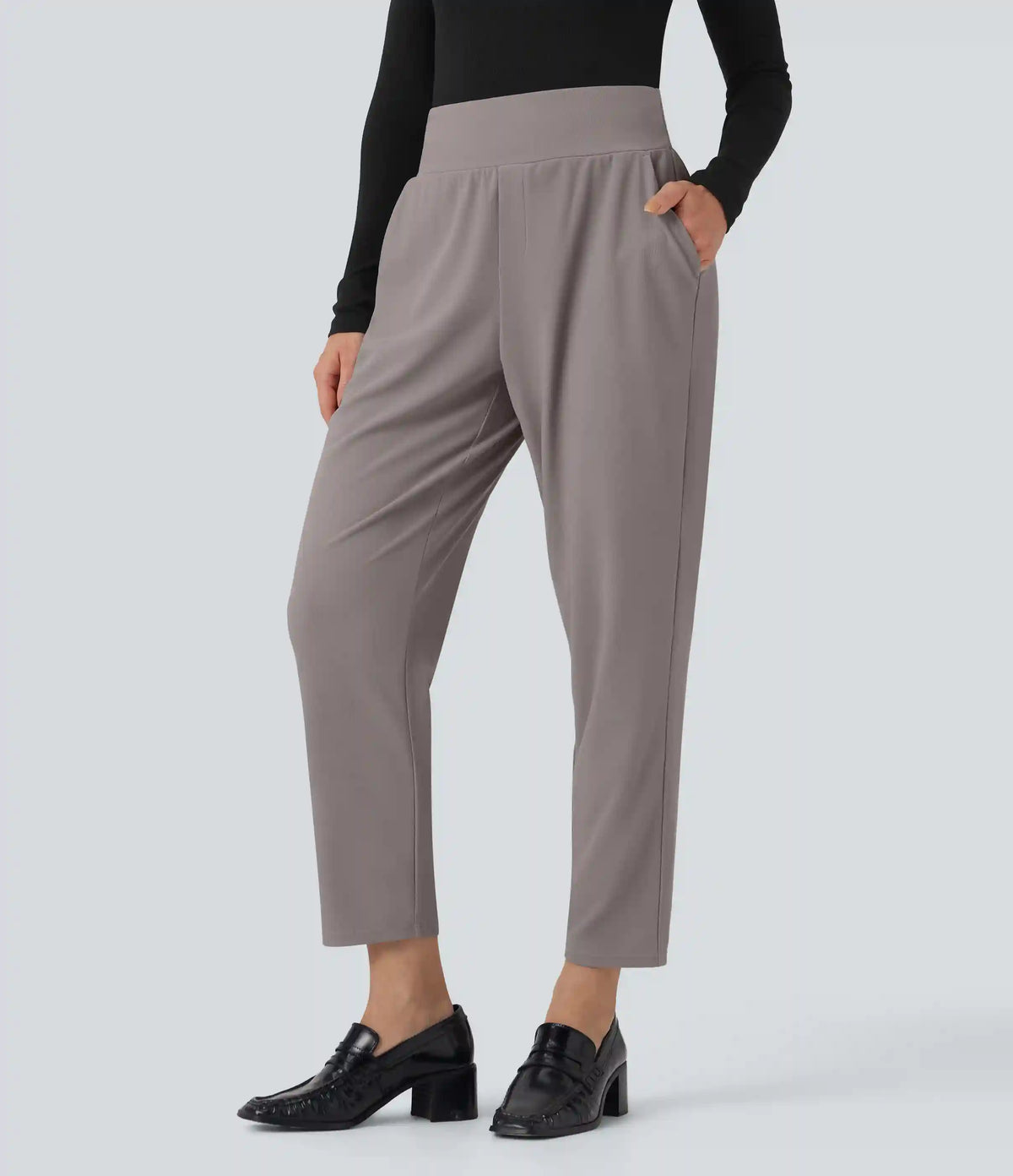 Halara Flex™ Mid Rise Tummy Control Micro Waffle Work Tapered Pants with Pockets