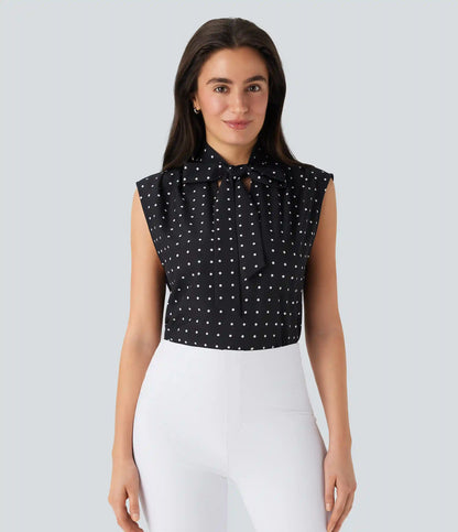 Tie Front Sleeveless Polka Dot Work Shirt