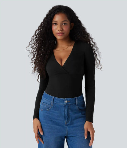 Deep V Neck Long Sleeve Casual Top