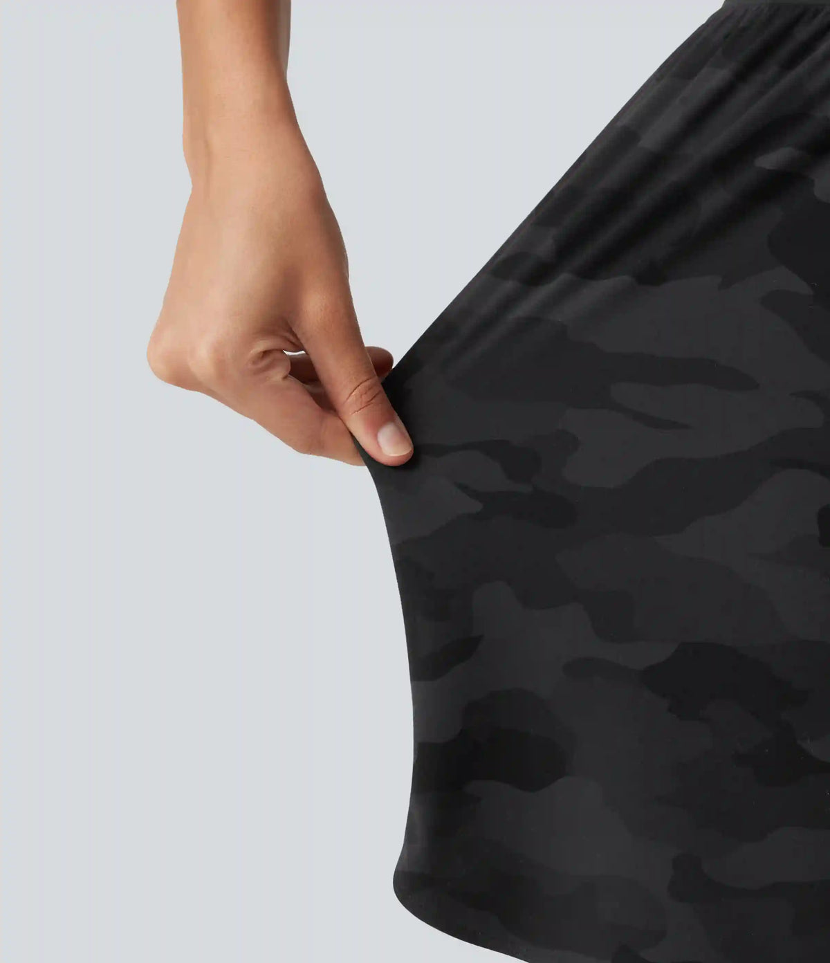 Halara UltraSculpt™ Camo Print High Waisted Tummy Control Curved Hem Running Shorts 7" with Pocket