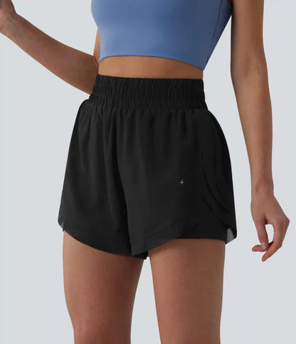 High Waisted Contrast Mesh 2-in-1 Running Shorts with Pockets
