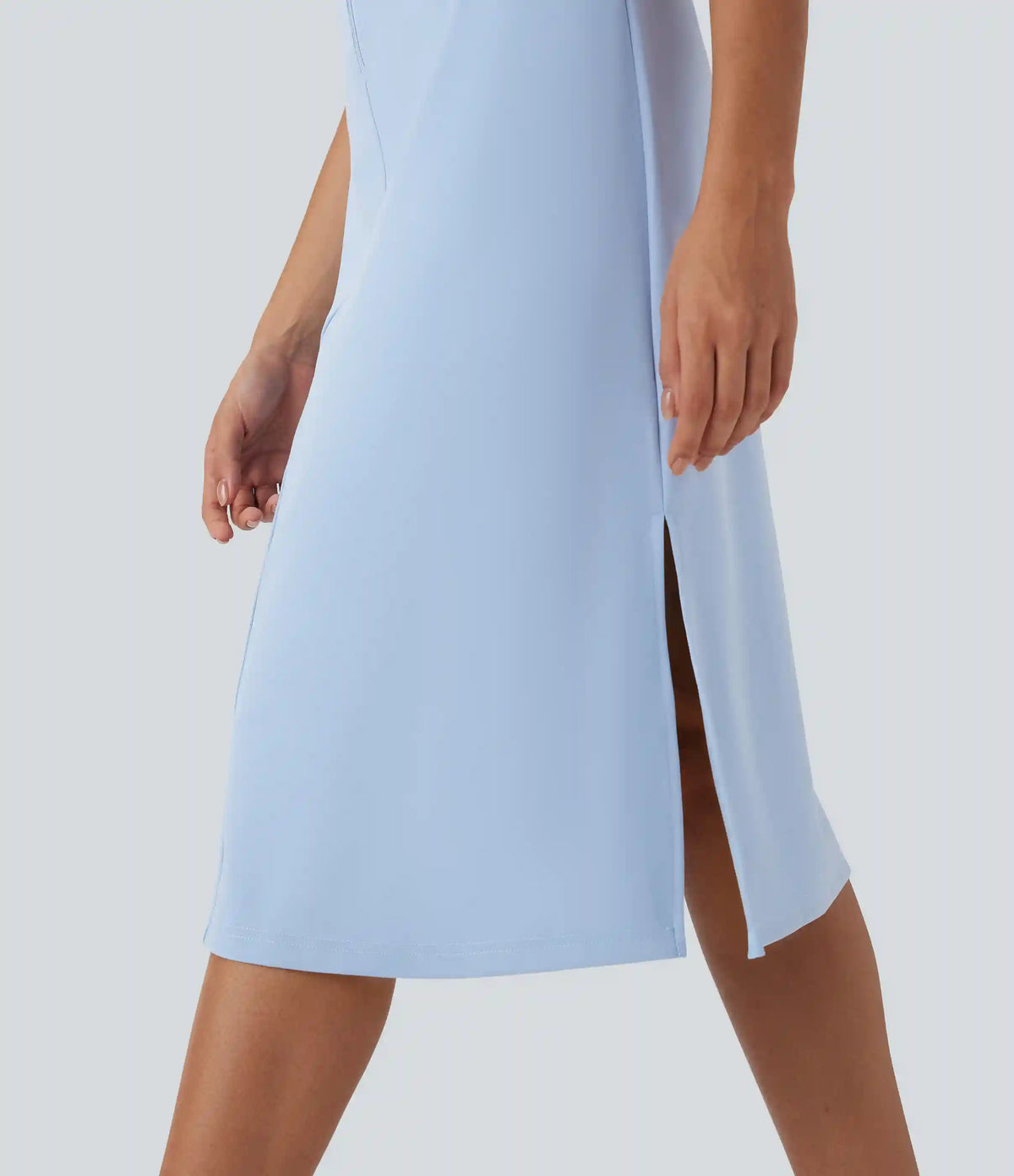 U Neck Zipper Split Knee Length Hiking Active Dress