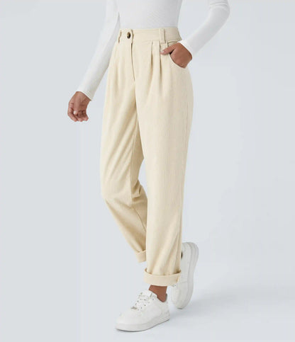 Mid Rise Zipper Pocket Corduroy Casual Pants