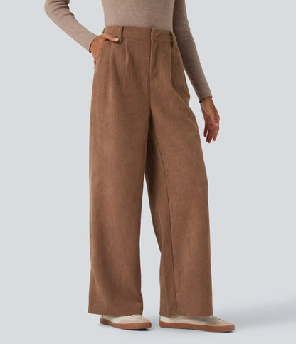High Waisted Corduroy Casual Baggy Pants with Pockets