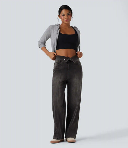 Halara Flex™ Foldover High Waisted Straight Leg Casual Jeans with Pockets