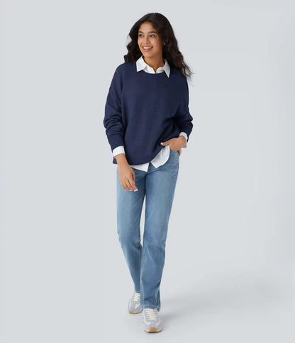 Round Neck Dropped Shoulder Long Sleeve Casual Sweater