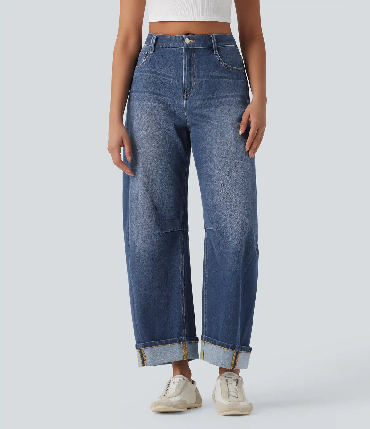 Halara Flex™ Mid Rise Barrel Leg Washed Casual Jeans with Pockets