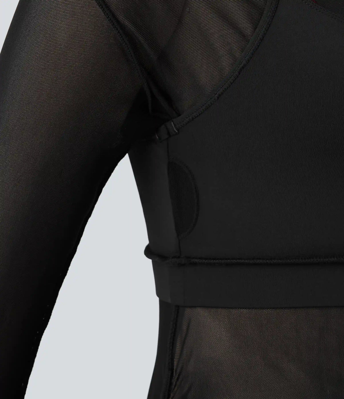 One-shoulder Long Sleeve Thumb Holes Ruched Mesh 2-in-1 Yoga Sports Top