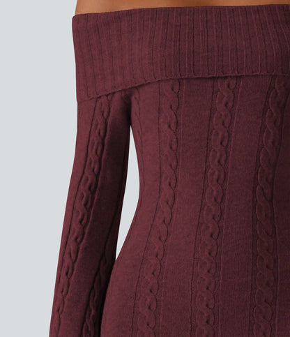 Off Shoulder Bell Long Sleeve Bodycon Mini Casual Sweater Dress