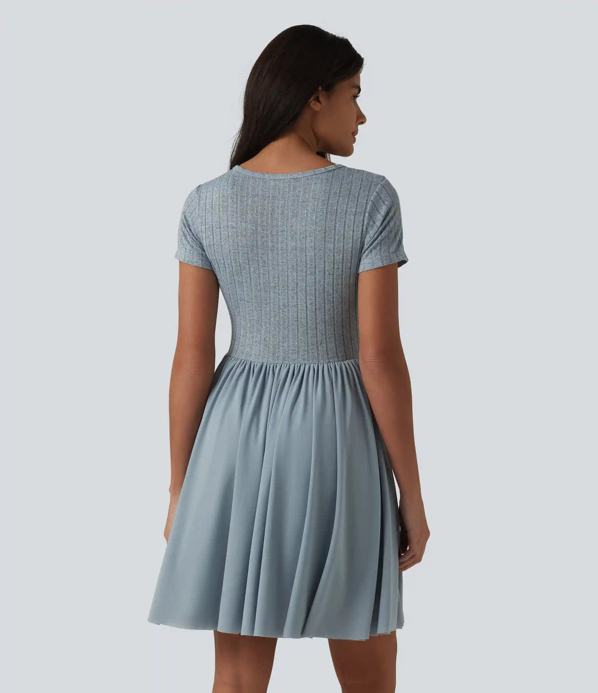 Round Neck Short Sleeve Contrast Mesh Mini Casual Flowy Dress