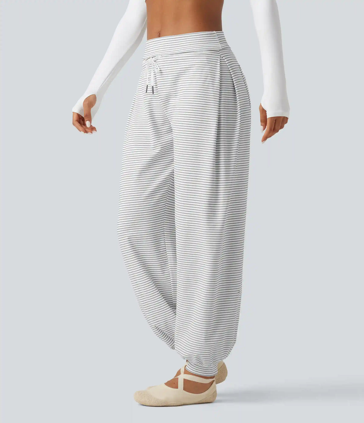 Mid Rise Foldover Drawstring Stripe Yoga Jogger with Pockets