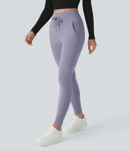 SoftlyZero™ Plush High Waisted Drawstring Pocket Plain Full Length Joggers