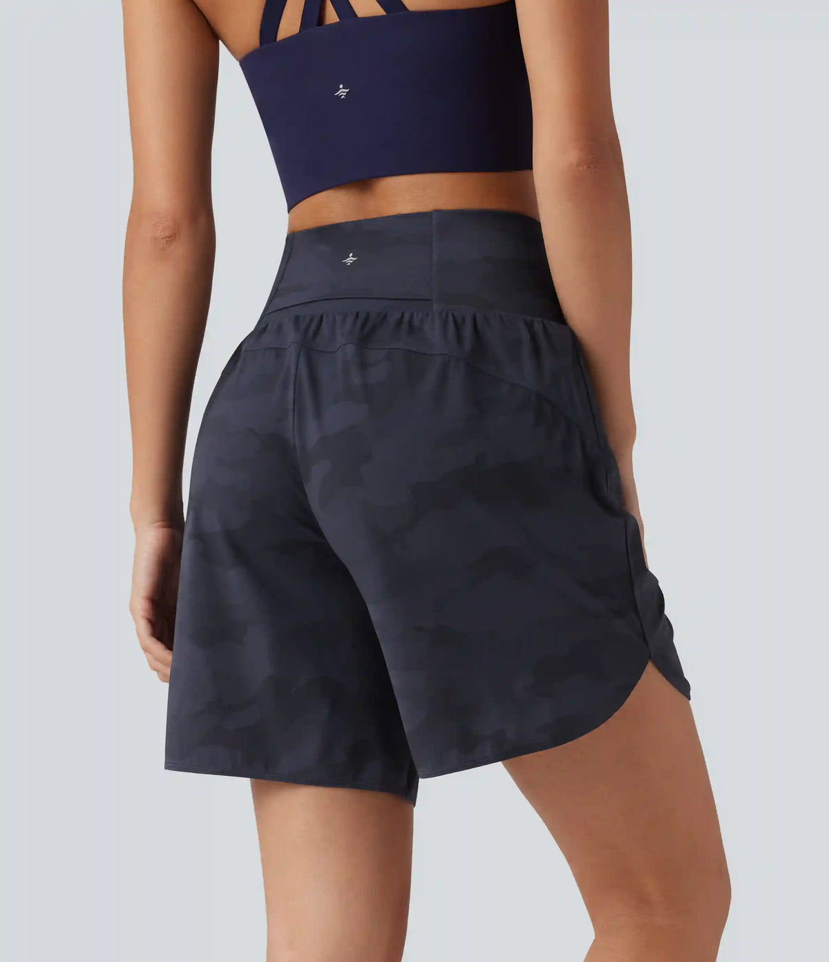 Halara UltraSculpt™ Camo Print High Waisted Tummy Control Curved Hem Running Shorts 7" with Pocket