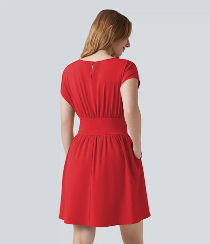 Breezeful™ Batwing Short Sleeve Flowy Quick Dry Mini Work Dress with Pockets