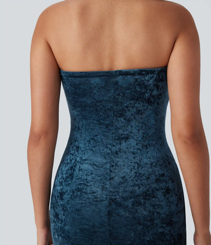 Tube Tie Front Bodycon Mermaid Velvet Mesh Maxi Dress