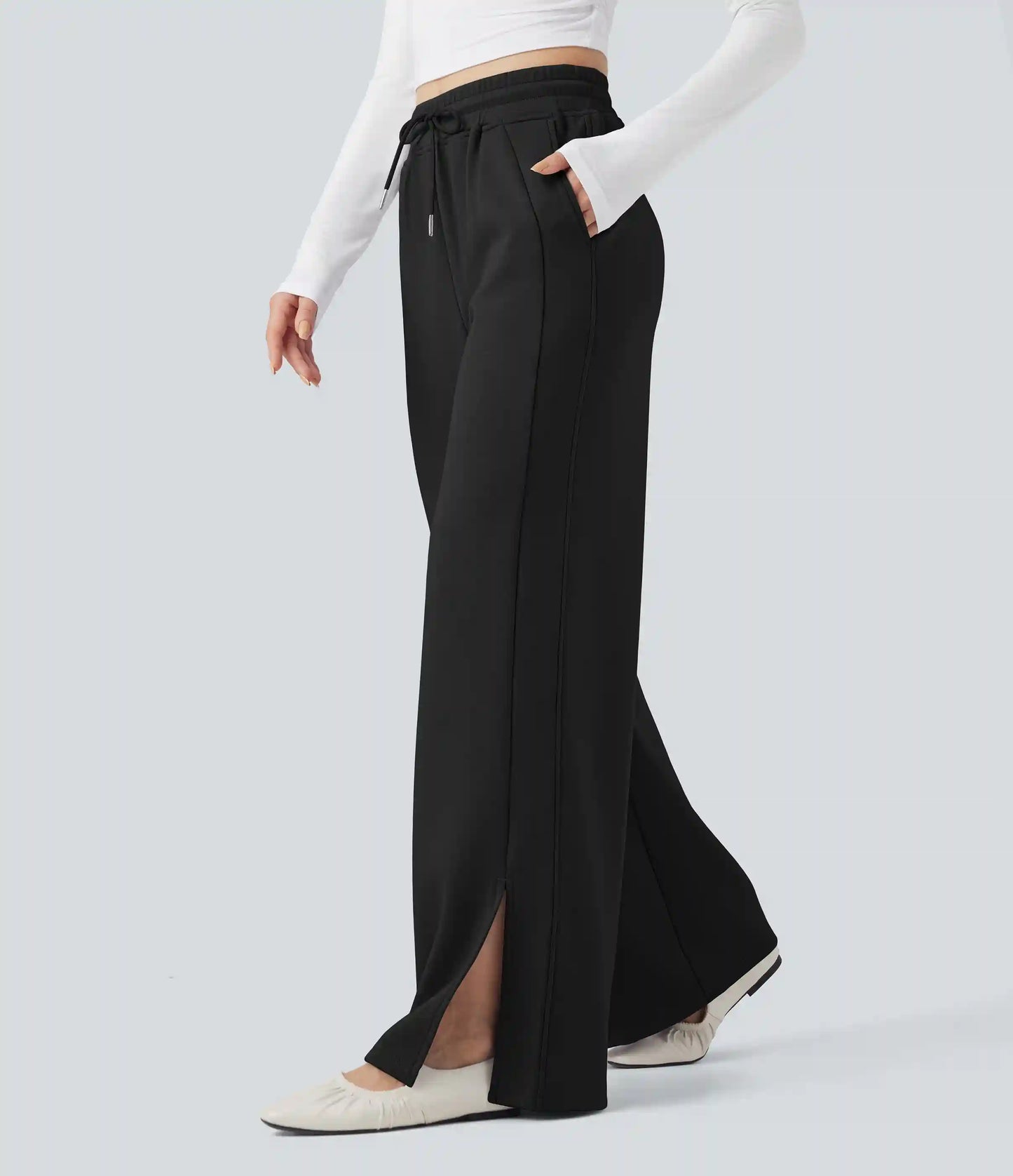 High Waisted Drawstring Casual Pants with Pockets