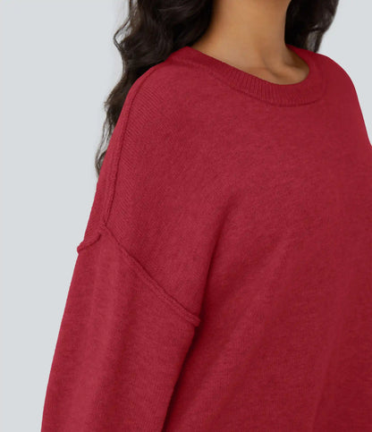 Round Neck Dropped Shoulder Long Sleeve Casual Sweater