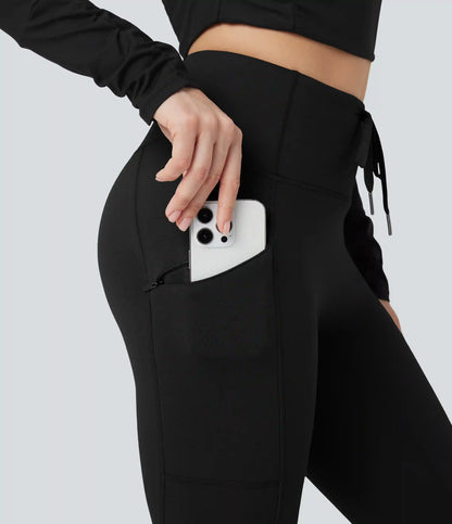 High Waisted Drawstring Fleece 7/8 Hiking Leggings with Pocket