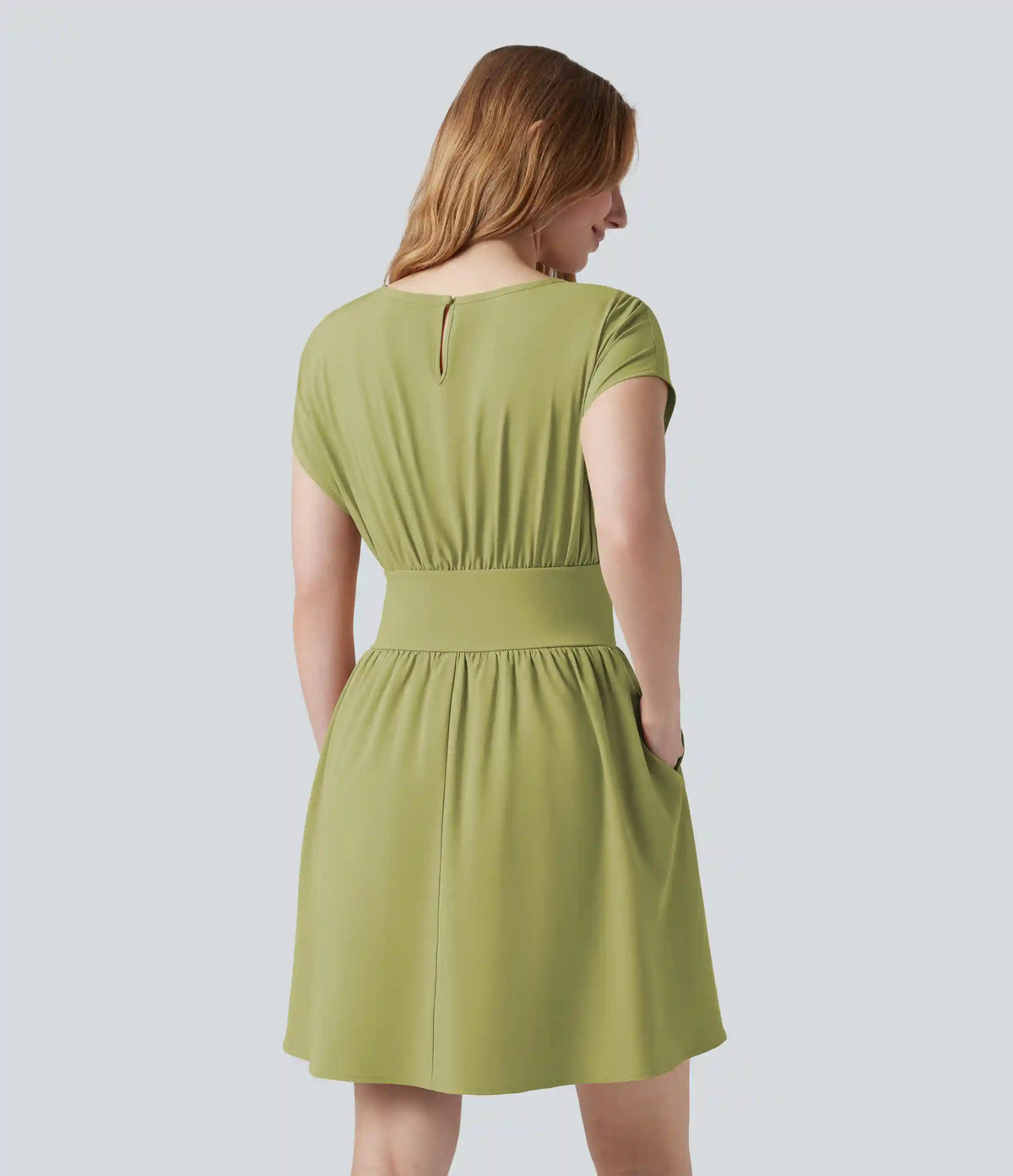 Breezeful™ Batwing Short Sleeve Flowy Quick Dry Mini Work Dress with Pockets
