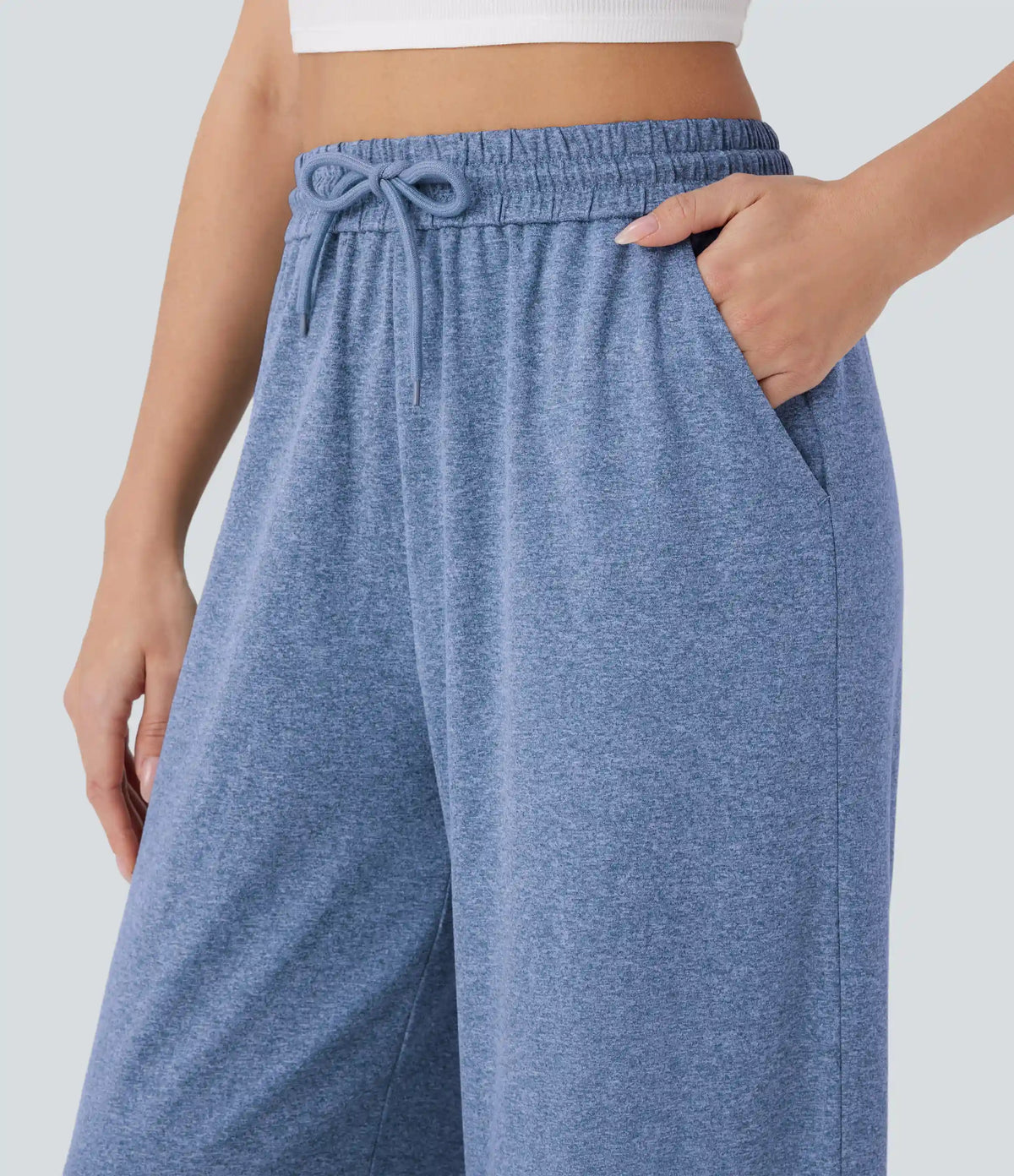 High Waisted Drawstring Pocket Wide Leg Baggy Casual Pants