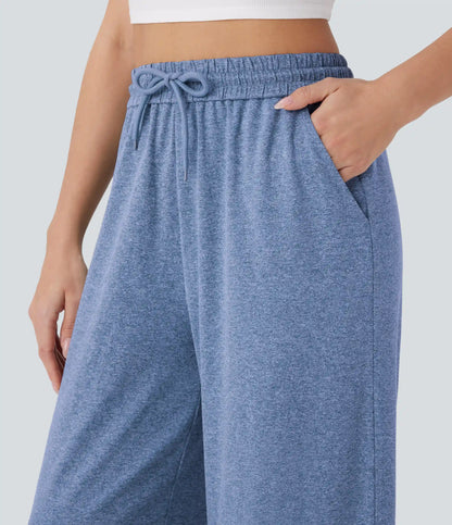 High Waisted Drawstring Pocket Wide Leg Baggy Casual Pants